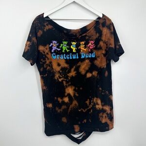 Grateful Dead Custom Bleach Splatter Shirt Size Large Off The Shoulder Cut Back